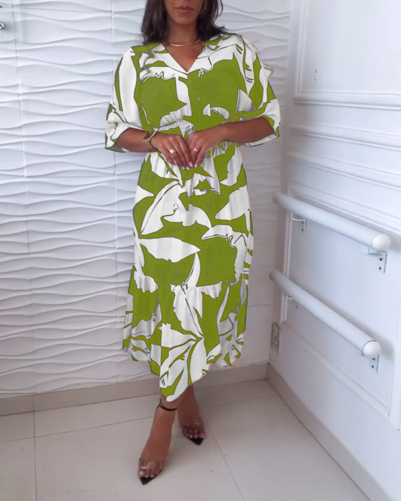 Lovaé™ | V-ringet elegant kjole med trekvartærmer og snøre