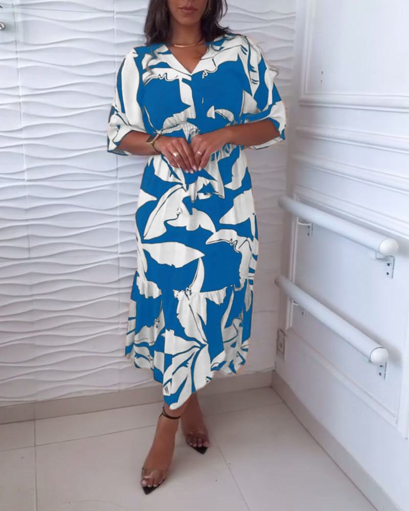 Lovaé™ | V-ringet elegant kjole med trekvartærmer og snøre