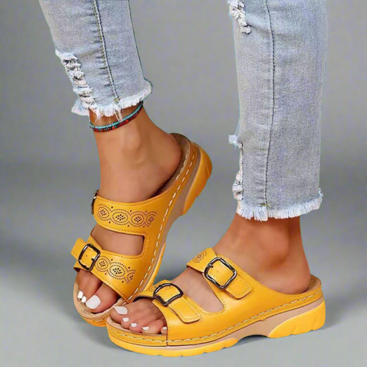 Lovaé™ | Wedge Sandaler med Dobbeltremme – Komfortable og Stilfulde
