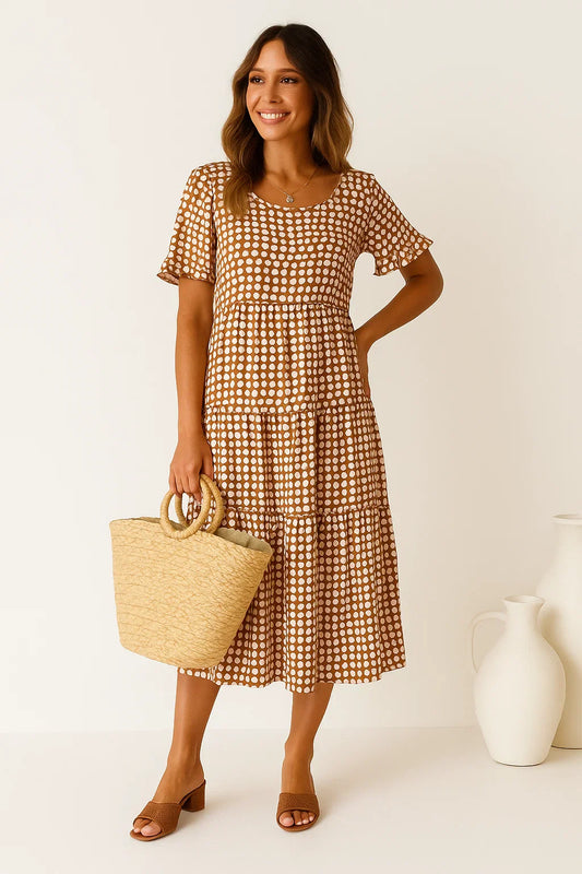 Lovaé™ | Midi-kjole med rund hals i prikket mønster